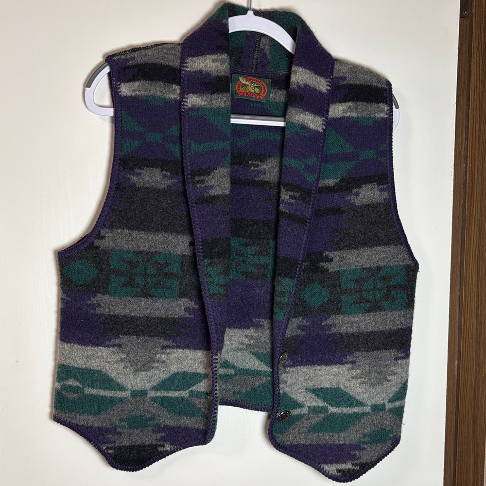 Alps Sweater Vest Womens Large 100% Wool Southwestern Aztec Button Front USA